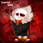  1:1 alternate_universe animated_skeleton bone clothed clothing humanoid lizheru male not_furry sans_(underfell) skeleton solo text undead underfell undertale video_games 