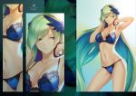  absurdres bangs blonde_hair blue_background blue_bra blue_hair blue_panties blunt_bangs bra breasts brynhildr_(fate) closed_mouth commentary_request fate/grand_order fate_(series) gradient gradient_background green_background hair_ornament hair_over_one_eye highres long_hair mashuu_(neko_no_oyashiro) medium_breasts multicolored_hair multiple_views panties purple_eyes title underwear very_long_hair 