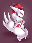  anthro breasts claws female fur hi_res looking_at_viewer mammal nintendo nipples nude pok&eacute;mon pok&eacute;mon_(species) signature skye3337 slightly_chubby smile solo stretching video_games white_fur zangoose 