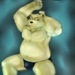  1:1 2019 anthro belly bulge clothing eyes_closed eyewear fur glasses hi_res laohu leib_(tas) lying male mammal moobs navel overweight overweight_male polar_bear smoking solo tokyo_afterschool_summoners underwear ursid ursine video_games white_fur 