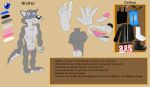  5_fingers 5_toes absurd_res anthro balls canid canine canis claws fingers hi_res humanoid_penis jollyville male mammal model_sheet nipples penis simple_background teeth text toes walter_(cregon) wolf 