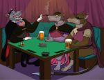  alcohol anthro barefoot beer beverage cigarette clothed clothing cluny_the_scourge disney don_bluth eye_patch eyewear footwear germainethevixen group jenner_(nimh) male mammal murid murine poker_table professor_padraic_ratigan_(disney) rat redwall rodent scar shoes tail_blade the_great_mouse_detective the_secret_of_nimh whiskers yellow_sclera 