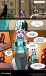  2019 abluedeer anthro arctic_fox black_nose breasts canid canine car chandra_(abluedeer) choker cleavage clothed clothing comic dialogue duo english_text eyewear female fox fur glasses hair herpestid hi_res holly_(abluedder) jewelry mammal mongoose moon_lace necklace orange_fur purple_eyes red_eyes red_hair text vehicle white_fur white_hair 
