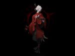  abstract_background absurd_res accipitrid accipitriform anthro avian bearded_vulture bird blood bodily_fluids claws cloak clothing feathers gigren_(artist) hi_res male old_world_vulture solo standing talons vulture white_eyes white_feathers 