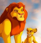  2019 disney duo felid feral fur hair hi_res lion mammal mufasa open_mouth orange_eyes pantherine red_hair simba standing tai_lung_(artist) the_lion_king tongue yellow_fur yellow_sclera 