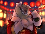  alcohol anthro beard beverage chinese_new_year dead_stray_bear deadstraybear drunk facial_hair male mammal nipples open_mouth smile solo substance_intoxication suina tusks 