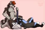  2017 4_fingers 4_toes anthro anthro_on_anthro arrin asphyxiation balls barefoot biped black_claws black_eyebrows black_fur black_nose black_tail blue_eyes blue_fur bodily_fluids bound canid canine canis chastity_cage chastity_device chest_tuft choking claws clenched_teeth cum cum_in_mouth cum_inside deep_throat digital_media_(artwork) duo eyebrows fellatio fingers fur genital_fluids grey_balls grey_fur grey_tail hair hands_behind_back hands_tied hi_res knotting lock lying male male/male mammal multicolored_fur multicolored_tail necktie nude on_back on_one_knee oral oral_knotting oral_penetration penetration penile penis pillow pink_background pink_penis red_eyes red_hair redfeatherstorm sex short_hair simple_background storm_(stormwx_wolf) teeth throat_swabbing toe_claws toeless_(marking) toes tuft two_tone_fur two_tone_tail white_fur white_tail wolf 