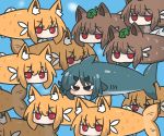  6+girls animal_ear_fluff animal_ears animalization bangs black_hair blue_hair blush borrowed_character brown_hair commentary_request eyebrows_visible_through_hair fish fox_ears fuka-chan hair_between_eyes kemomimi-chan_(naga_u) long_hair master_sgt_mine multiple_girls orange_hair original red_eyes short_eyebrows sidelocks thick_eyebrows v-shaped_eyebrows 