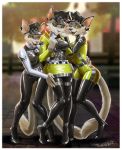  2019 anthro big_eyes blurred_background breasts british clothed clothing conditional_dnp domestic_cat felid feline felis female fur glistening group hi_res latex_stockings looking_at_viewer mammal police police_hat police_uniform rubber thigh_gap tight_clothing topwear trunchbull uniform vest whiskers white_fur yellow_eyes 