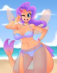  2019 big_breasts bikini blue_eyes bracelet breasts clothing equid equine female fish flower friendship_is_magic hair hi_res horse hybrid jewelry mammal marine my_little_pony my_little_pony_the_movie necklace one_eye_closed pinkie_pie_(mlp) plant pony princess princess_skystar_(mlp) purple_hair royalty seahorse senseidezzy solo swimwear syngnathid syngnathiform wings wink 