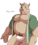  2019 absurd_res anthro belly blush bulge clothing fundoshi green_eyes hi_res humanoid_hands japanese_clothing jumperbear male mammal moobs navel nipples overweight overweight_male simple_background solo suid suina sus_(pig) tongue tongue_out underwear white_background wild_boar 