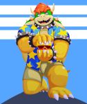  2019 anthro bowser clothed clothing digital_media_(artwork) eyewear glasses hair hi_res horn jrjresq koopa male mario_bros nintendo open_mouth scalie simple_background smile solo spikes video_games 