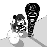  1:1 absurd_res anthro clothing cookie equid equine fan_character female food hi_res horse izzy_(oc) mammal milk milkandjuice monochrome my_little_pony oreo_(food) pony tower 