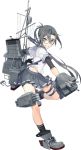  1girl airisubaka black_hair black_legwear character_request commentary copyright_request english_commentary full_body glasses grey_eyes grey_skirt hair_between_eyes looking_at_viewer miniskirt pleated_skirt ponytail school_uniform short_sleeves skirt smile socks solo tagme 