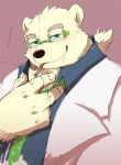  2019 anthro black_nose blue_eyes clothing eyewear fur glasses humanoid_hands leib_(tas) male mammal necktie overweight overweight_male polar_bear shirokumaou shirt smoking solo tokyo_afterschool_summoners topwear ursid ursine video_games white_fur 