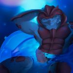  1:1 abs alien anthro balls bathing biceps erection hands_behind_head hi_res krogan looking_at_viewer lying male mass_effect muscular nude penis scales sergevna simple_background solo video_games water 