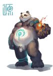  2015 absurd_res anthro balls beefnoodles belly black_fur fire flaccid fur giant_panda hi_res humanoid_hands humanoid_penis male mammal moobs overweight overweight_male penis simple_background solo ursid white_background white_fur 