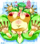  2019 amphibian anthro anus big_breasts blush breasts female frog hair japanese_text nipples nude pussy solo text tongue ymbk 