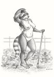  2019 5_fingers anisis anthro black_nose breasts female fingers fur grey_fur hi_res mammal nipples nude procyonid pussy raccoon solo standing traditional_media_(artwork) 