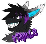  2018 black_fur black_hair citrinelle digital_media_(artwork) fur hair hybrid purple_eyes simple_background smile teeth 