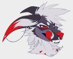  2018 canid canine citrinelle digital_media_(artwork) facial_piercing fur hair mammal nose_piercing nose_ring piercing red_nose red_sclera red_tongue simple_background solo tongue white_background 