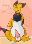 ampharos amphydamph balls bodily_fluids clothing dialogue embarrassed looking_at_viewer male mammal nintendo penis pok&eacute;mon pok&eacute;mon_(species) solo video_games 