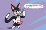  animal_crossing anthro balls bottomless clothed clothing dialogue domestic_cat english_text erection felid feline felis fur male mammal nintendo penis punchy_(animal_crossing) rabblet simple_background solo text video_games whiskers 