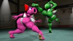  16:9 3d_(artwork) angry anthro balls barefoot big_breasts big_butt birdo breasts butt daemont92 digital_media_(artwork) ducking feet female fight fighting_ring girly hi_res kick male mario_bros nintendo nipples nude pussy roundhouse_kick source_filmmaker thick_thighs video_games voluptuous wide_hips yoshi 