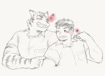  &lt;3 blush duo felid grin hand_on_shoulder hi_res hiroyuki_(morenatsu) human jeck male mammal morenatsu muscular muscular_male pantherine poking smile tiger torahiko_(morenatsu) 