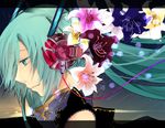  aqua_hair bad_id bad_pixiv_id flower green_eyes green_hair hair_flower hair_ornament hatsune_miku headphones lily_(flower) long_hair solo vocaloid zero14 