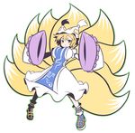  bad_id bad_pixiv_id blonde_hair fox_tail hat multiple_tails short_hair solo tail touhou yakumo_ran yellow_eyes yuragi_(nukomomo) 