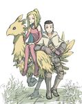  1girl bad_id bad_pixiv_id blonde_hair blue_eyes boots cape chocobo detached_sleeves final_fantasy final_fantasy_tactics high_ponytail orran_durai ponytail sawa thigh_boots thighhighs valmafra_lenande 