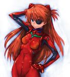  blue_eyes bodysuit boyaking evangelion:_3.0_you_can_(not)_redo eyepatch grin hand_behind_head hand_on_hip long_hair neon_genesis_evangelion plugsuit rebuild_of_evangelion red_hair shikinami_asuka_langley skin_tight smile solo souryuu_asuka_langley 