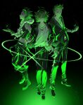  3boys ahoge amagase_touma belt blackish_961sp_(idolmaster) bracelet collared_shirt formal full_body fur_trim green_light hair_between_eyes hairband hand_in_pocket highres idolmaster idolmaster_(classic) idolmaster_2 idolmaster_side-m ijuuin_hokuto jewelry jupiter_(idolmaster) male_focus mitarai_shouta multiple_boys necklace nn_mr open_clothes pants shirt sleeveless 