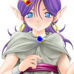  bella_(dq5) blue_eyes bracelet cape dragon_quest dragon_quest_v earrings hair_ornament highres jewelry kizuna_angel long_hair pointy_ears purple_hair 