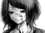  bad_id bad_pixiv_id blood close-up closed_mouth face greyscale monochrome rain shannon solo spoilers tcb umineko_no_naku_koro_ni 