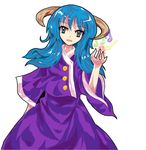  alphes_(style) blue_hair disturbance_of_aria fandom formless_god grey_eyes horns long_hair musical_note open_mouth original parody senritsu_yogoreru solo style_parody touhou 