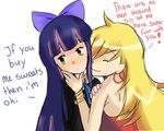  bad_deviantart_id bad_id blonde_hair blush bow bracelet closed_eyes dress earrings english green_eyes hair_bow hair_ornament incest jewelry long_hair multicolored_hair multiple_girls panty_&amp;_stocking_with_garterbelt panty_(psg) purple_hair ribbon roos-vicee siblings sisters smile stocking_(psg) yuri 