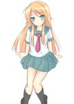  :&lt; bad_id bad_pixiv_id black_legwear blonde_hair blush green_eyes hair_ornament hairclip highres kirifrog kousaka_kirino long_hair necktie orange_hair ore_no_imouto_ga_konna_ni_kawaii_wake_ga_nai school_uniform serafuku skirt socks solo 