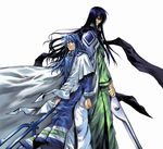  black_hair blue_eyes blue_hair eclps gyokutei_shinjin houshin_engi long_hair male_focus multiple_boys polearm robe trident weapon white_background yin_yang youzen 