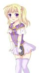  blonde_hair blush clarine fire_emblem fire_emblem:_fuuin_no_tsurugi gloves lowres miniskirt miyako_(mongcocoa) ponytail purple_eyes skirt solo 