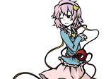  bad_id bad_pixiv_id face heart komeiji_satori lie-lilac looking_back one_eye_closed pale_skin pink_hair red_eyes revision short_hair simple_background smile smirk solo third_eye touhou 
