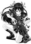  assault_rifle eotech gp-25 grenade_launcher greyscale gun hoshimura_makina m4_carbine monochrome rifle school_uniform serafuku shikabane_hime shirantakashi solo trigger_discipline underbarrel_grenade_launcher weapon 