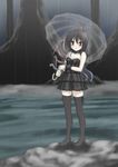  alternate_costume asymmetrical_wings black_hair black_legwear cosplay dress el_shaddai high_heels houjuu_nue legs lucifel_(el_shaddai) lucifel_(el_shaddai)_(cosplay) rain red_eyes saki_chisuzu shoes short_hair snake solo thighhighs touhou transparent transparent_umbrella umbrella wings zettai_ryouiki 