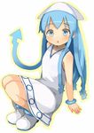  blue_eyes blue_hair bracelet dress gomibox hat ikamusume jewelry long_hair shinryaku!_ikamusume solo tentacle_hair tentacles 