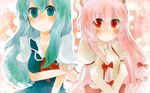  bad_id bad_pixiv_id fujiwara_no_mokou green_eyes green_hair kamishirasawa_keine multiple_girls no_nose pink_hair red_eyes touhou wan_mame 