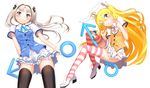  black_legwear blonde_hair blue_eyes blush char chitose_tsukasa crossdressing long_hair male_focus mars_symbol mikasa_arisu multiple_boys official_art one_eye_closed otoko_no_ko reach_engage! silver_hair striped striped_legwear thighhighs twintails zettai_ryouiki 