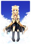  air blonde_hair blue_eyes boots cloud doll highres kamio_misuzu long_hair ponytail rimecandy school_uniform solo very_long_hair 