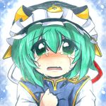  bad_id bad_pixiv_id blush crying crying_with_eyes_open eromame green_eyes green_hair hat shiki_eiki short_hair solo tears touhou traditional_media 