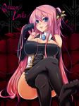  blue_eyes breasts covered_nipples crossed_legs elbow_gloves feet gloves hair_ribbon large_breasts long_hair megurine_luka pink_hair ribbon sitting smile solo thighhighs very_long_hair vocaloid yukinon_(tsuki_koubou) 